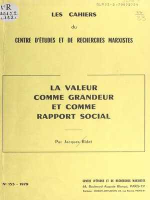 cover image of La valeur comme grandeur et comme rapport social